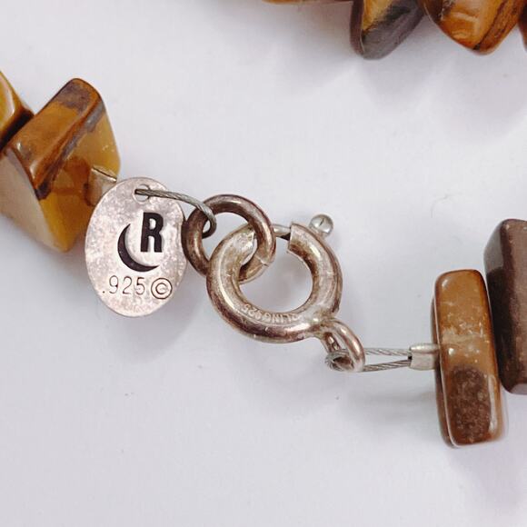 VTG Signed Relios Sterling Silver Tiger’s Eye Jasper Southwestern Necklace Boho - Picture 8 of 11